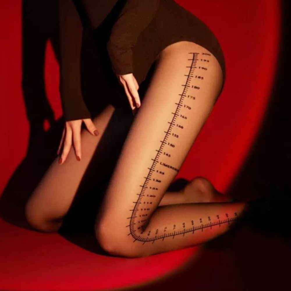 2/$20 Brand New Black Stocking Tights Socks "Measurement" Graphic